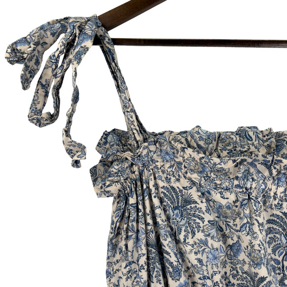 H&M Floral Botanical Whimsical Romper Ruffle Romantic Blue Ivory Size 10 - Picture 2 of 6